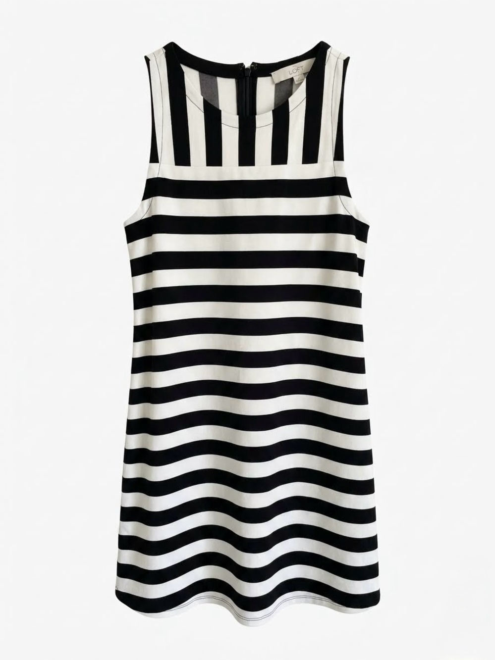 LOFT Black White Mixed Stripe Sleeveless Swing Trapeze Dress SP Small Petite